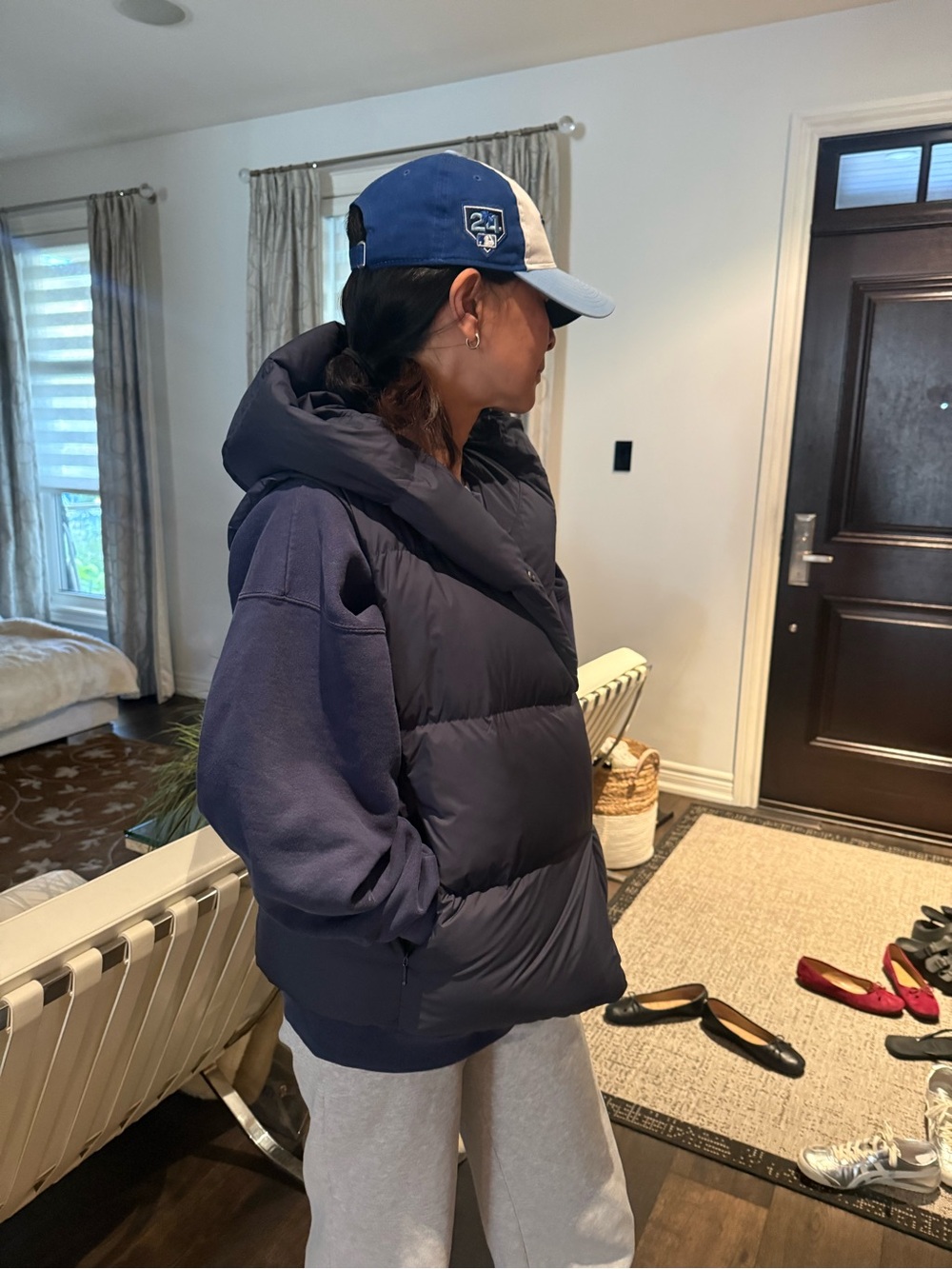 Aritzia Quilted Navy Hooded Puffer Vest
